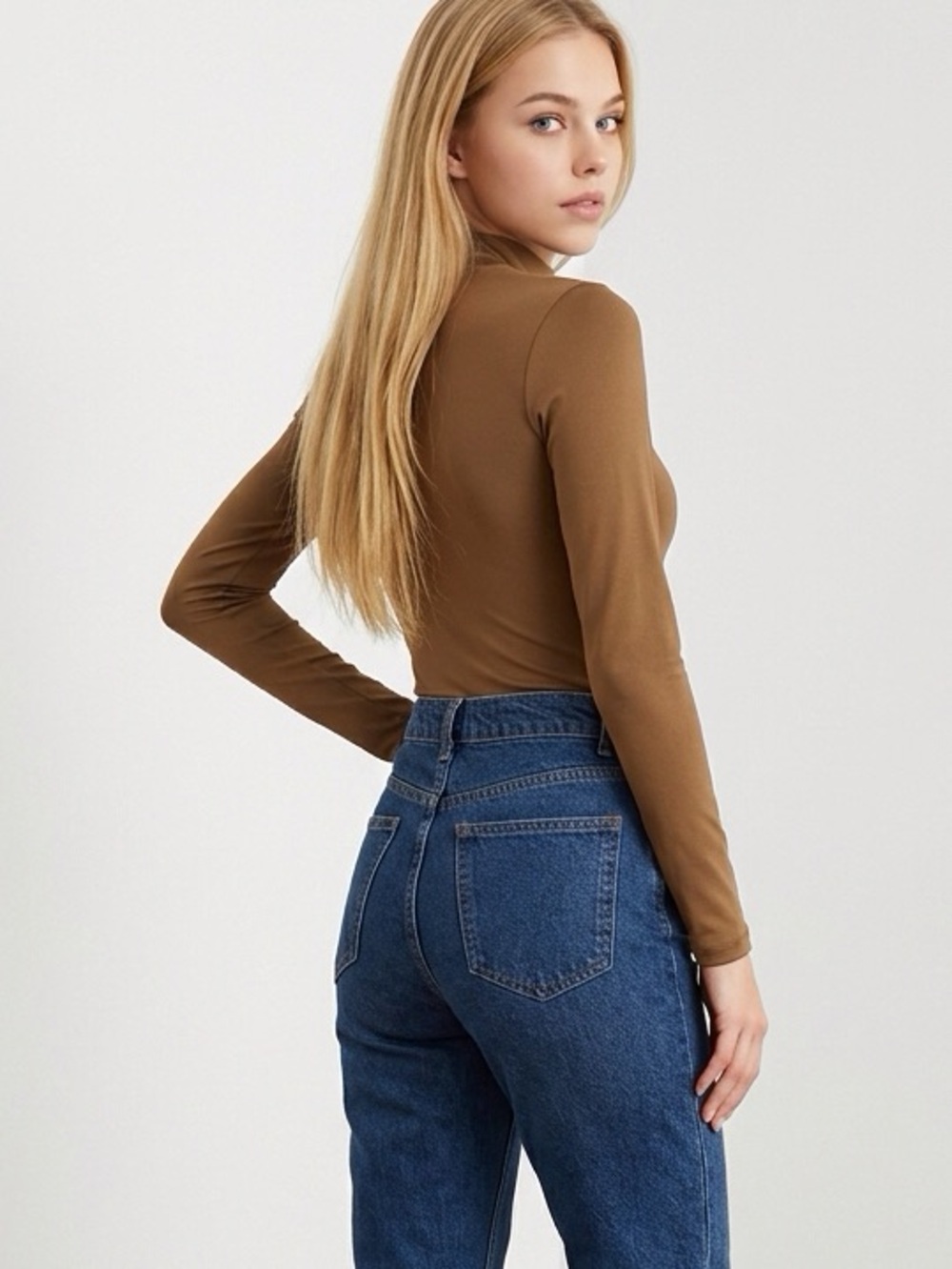 Mocha Mock Neck Long Sleeve Thong Bodysuit Size M Balletcore Neutral